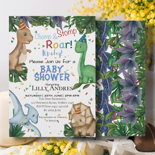 Baby shower Dinosaurs | Stomp Chomp Roar! Kaart