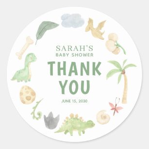 Baby shower Dinosaurus Groene Waterverf Dank u Ronde Sticker