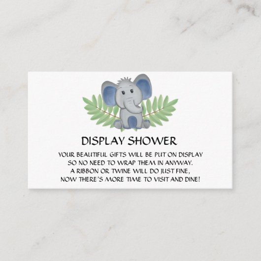 Baby shower Display Douche Blauwe Olifant Informatiekaartje (Voorkant)