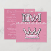 baby shower Diva Princess Crown, Shoes & Pearls Kaart (Voorkant / Achterkant)
