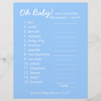 Baby shower DIY - Word Scramble Game - blauw