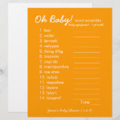 Baby shower DIY - Word Scramble Game - oranje (Voorkant / Achterkant)