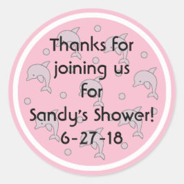Baby shower "Dolfijnen/Roze" Stickers 1 1/2" of 3"
