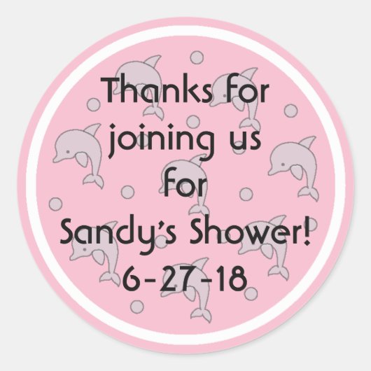 Baby shower "Dolfijnen/Roze" Stickers 1 1/2" of 3" (Voorkant)