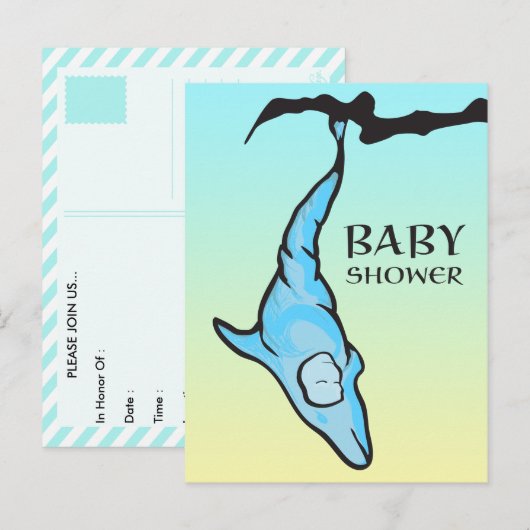 baby shower (dolfijnencoon) uitnodiging briefkaart (Voorkant / Achterkant)