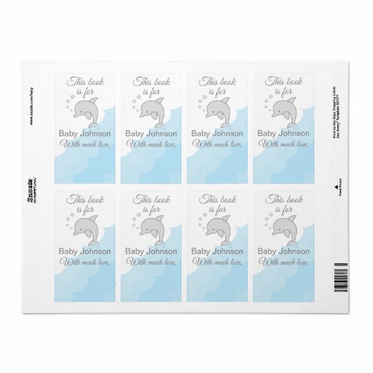 Baby shower "Dolphin Blue" Bladzijde 8 Etiket (Full Sheet)