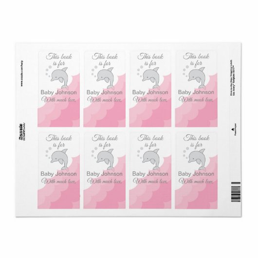 Baby shower "Dolphin Pink" Bladzijde 8 Etiket (Full Sheet)