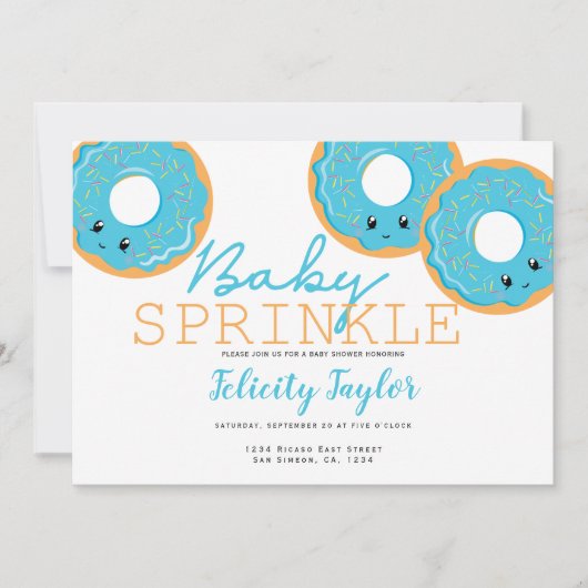 Baby shower Donut Sprinkle Blue Aankondiging (Voorkant)