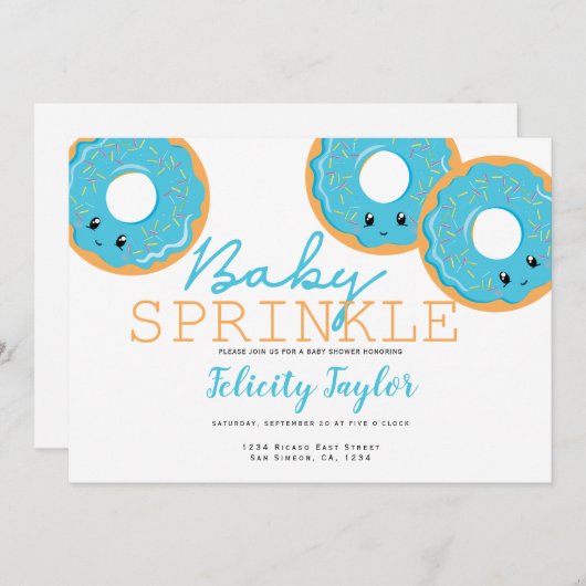 Baby shower Donut Sprinkle Blue Aankondiging (Voorkant / Achterkant)