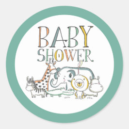 Baby shower Doodle Safari Ronde Sticker