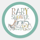 Baby shower Doodle Safari Ronde Sticker (Voorkant)