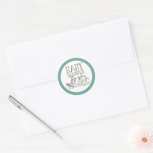 Baby shower Doodle Safari Ronde Sticker (Envelop)