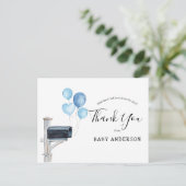 Baby shower door Mail Blue Balloons Bedankt Briefkaart (Staand voorkant)