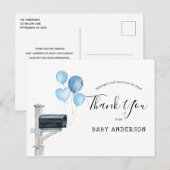 Baby shower door Mail Blue Balloons Bedankt Briefkaart (Voorkant / Achterkant)