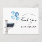 Baby shower door Mail Blue Balloons Bedankt Briefkaart (Voorkant)