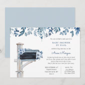 Baby shower door Mail Blue Flowers in Mailbox Kaart (Voorkant / Achterkant)