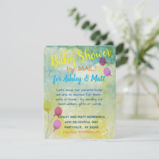 Baby shower door Mail Daisies Balloons Uitnodiging (Staand voorkant)