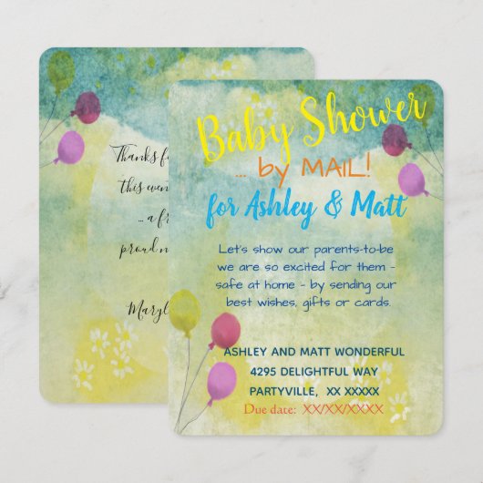 Baby shower door Mail Daisies Balloons Uitnodiging (Voorkant / Achterkant)