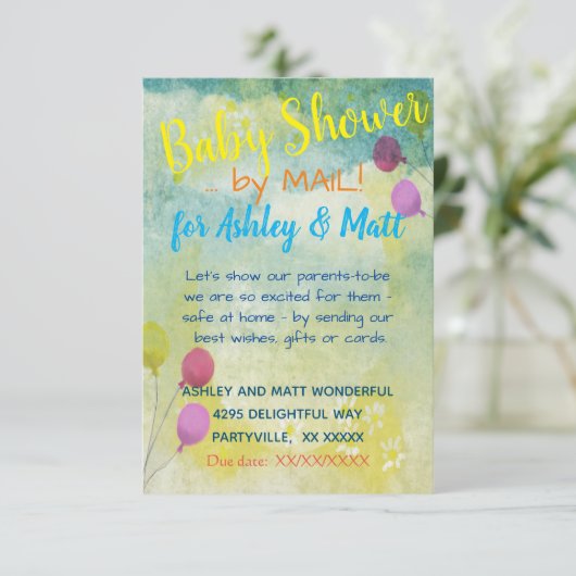 Baby shower door Mail Daisies Balloons Uitnodiging (Staand voorkant)