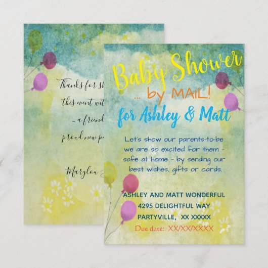 Baby shower door Mail Daisies Balloons Uitnodiging (Voorkant / Achterkant)