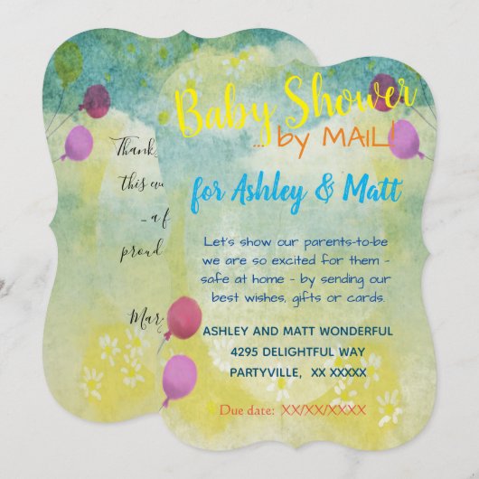 Baby shower door Mail Daisies Balloons Uitnodiging (Voorkant / Achterkant)