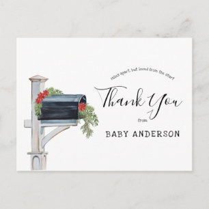Baby shower door Mail Winter Evergreen Bedankt Briefkaart