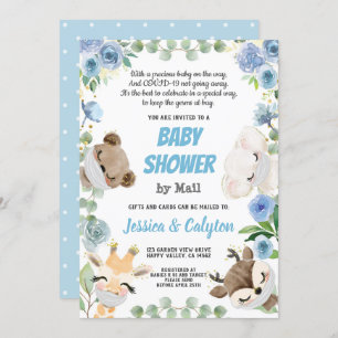 baby shower door Mail Woodland Animal Blue Roos Kaart