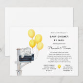 Baby shower door Mail Yellow Balloons Kaart (Voorkant / Achterkant)