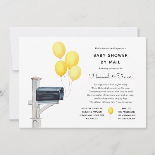 Baby shower door Mail Yellow Balloons Kaart (Voorkant)