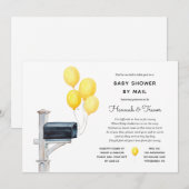 Baby shower door Mail Yellow Balloons Kaart (Voorkant / Achterkant)