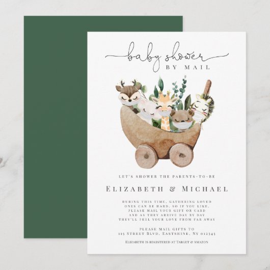 baby shower door postdieren Greenery Boho Kaart (Voorkant / Achterkant)