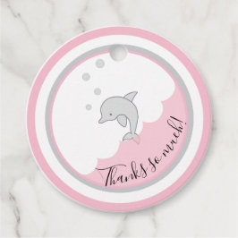 Baby shower Dophin Pink Grey Bedankjes Labels