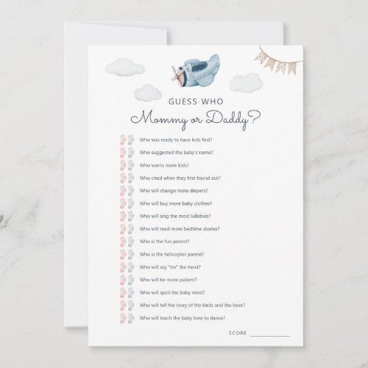 Baby shower Downloadbare Raad Wie Game Kaart (Voorkant)