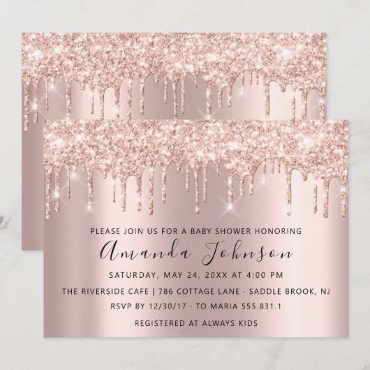 Baby shower drift Glitter Roos Gold Spark Boy Girl Kaart (Voorkant / Achterkant)