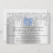 Baby shower drijft glazen blauwe voet Silver Invit Kaart (Voorkant)