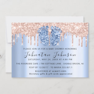 Baby shower drijft glitter Blue Feet Roos Boy Girl Kaart
