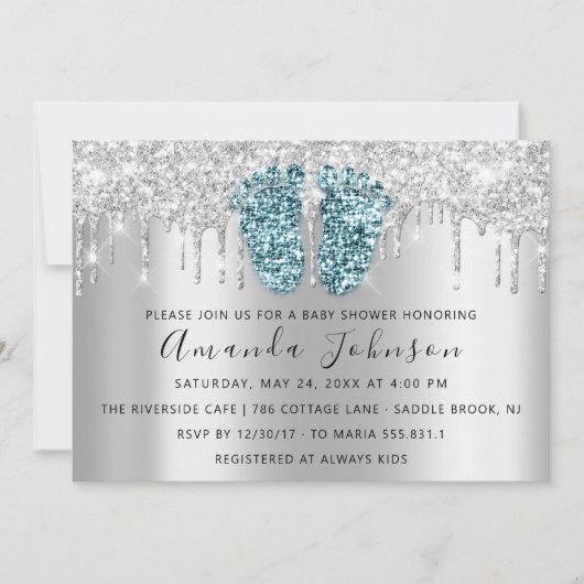 Baby shower drijft Glitter Feet Grey Spark Boy Gir Kaart (Voorkant)