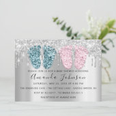 Baby shower drijft glitter Feet Grey Twins Boy Gir Kaart (Staand voorkant)