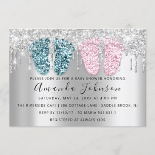 Baby shower drijft glitter Feet Grey Twins Boy Gir Kaart