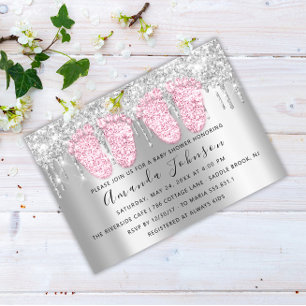 Baby shower drijft Zilver Grijze Feet Twins Girls Kaart