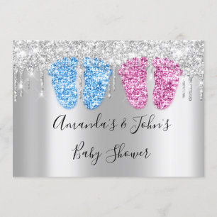 Baby shower drijft Zilveren FeetsTwins Boy Girl Bl Kaart