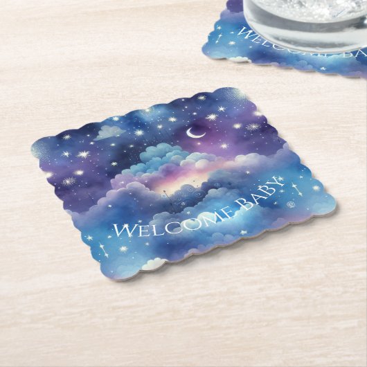 Baby Shower Drink Coaster – Celestial Dreamscape Kartonnen Onderzetters (Gebogen)