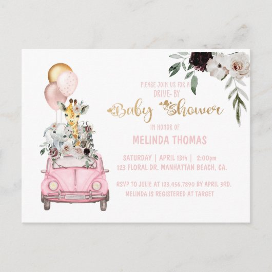 Baby shower, drive-by Baby shower, safari Invitat Briefkaart (Voorkant)