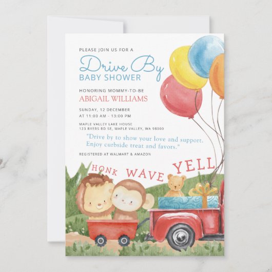 Baby shower "drive-by Woodland Animals Truck" Kaart (Voorkant)