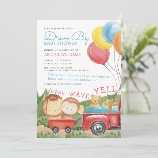 Baby shower "drive-by Woodland Animals Truck" Kaart (Staand voorkant)