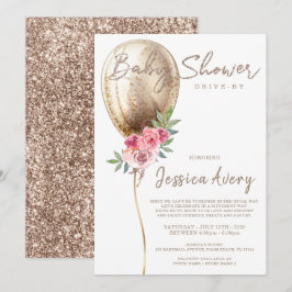 Baby shower Drive door luxe Beige ballon glitter Kaart