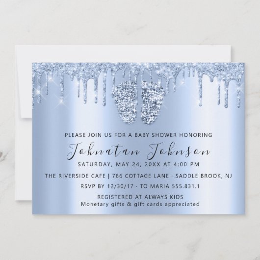 Baby shower droogt blauw schoolmeisje met glitter kaart (Voorkant)