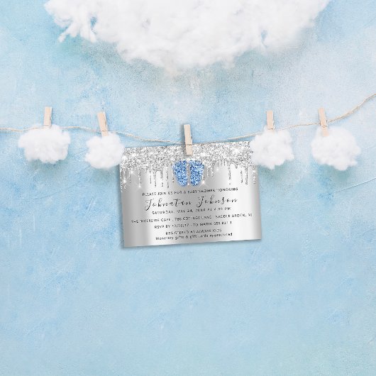 Baby shower droogt blauw ventilator in glitter kaart