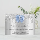 Baby shower droogt Glitter Blue Feet Grey Boy Girl Kaart (Staand voorkant)
