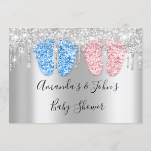 Baby shower droogt met een zilveren feetTwins Boy  Kaart